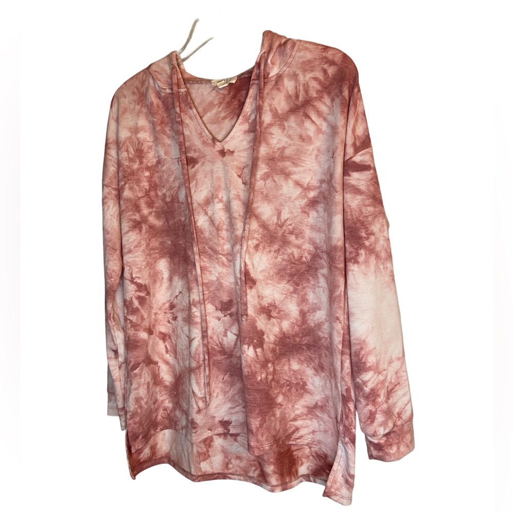 Como Blue pink white tie dye long sleeve hooded ladies top Size large